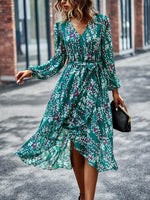 Floral V Neck Belted Wrap Dress