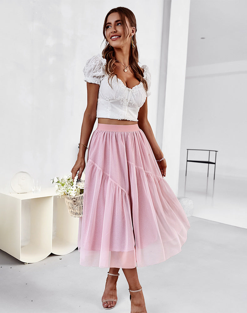 Split Fabric Tulle Skirt