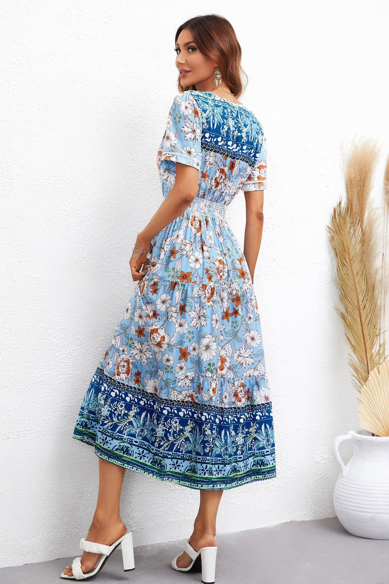 Lace Trim Floral Midi Dress