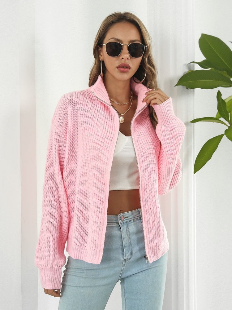 Knitted Zip Up Cardigan