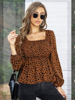 Dotted Long Sleeve Square Neck Top