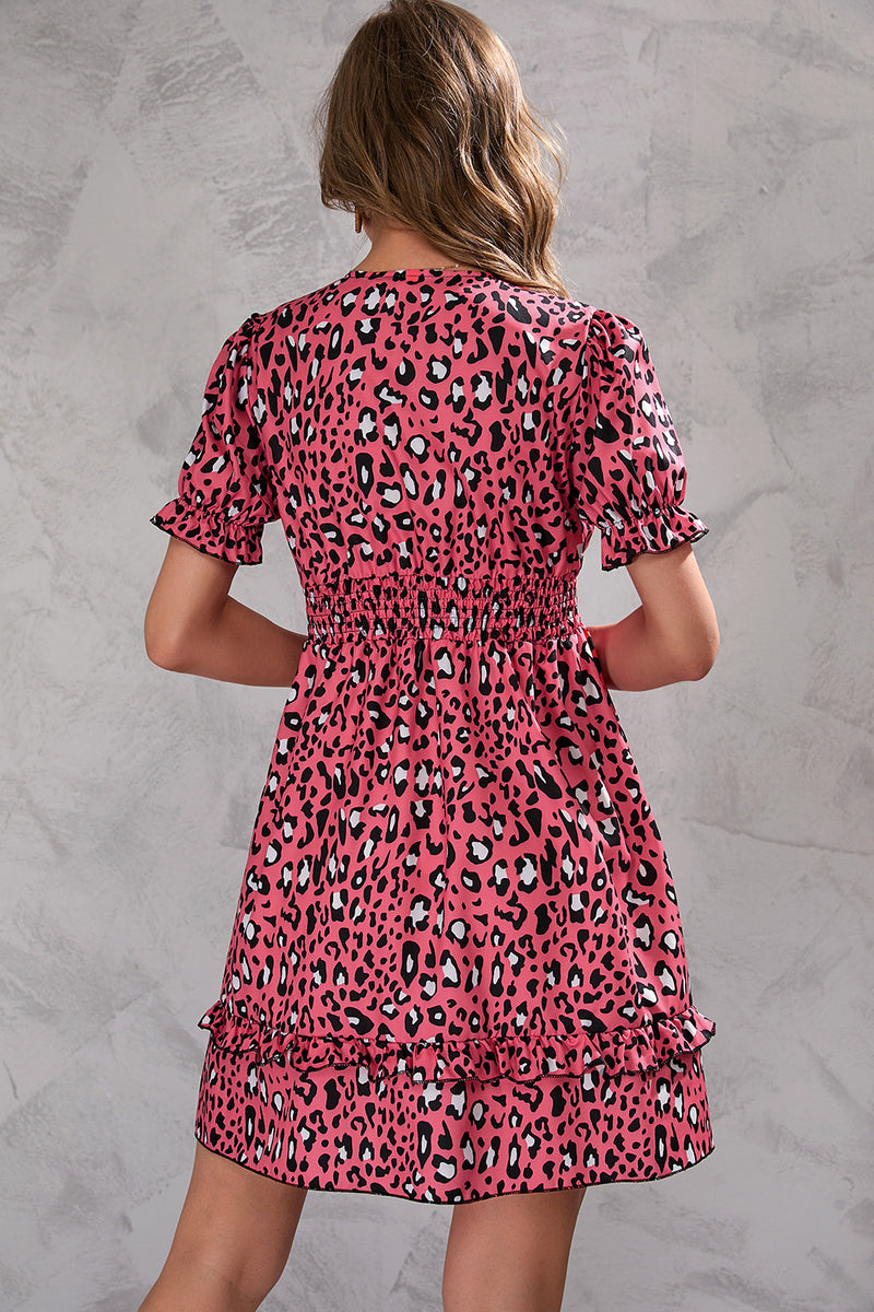 Animal Print Neck Bow Mini Dress